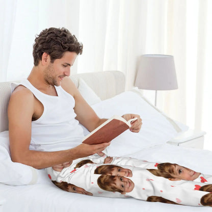 Customized sleeping pants with personalized facial photos long sleeved warm sleeping pants for both men and women  fun Christmas