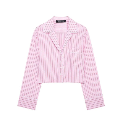 HH Women Striped Pants Suit Lapel Pocket Single-breasted Blouse+Side Zipper Lace Short Top+High Waist With Belt Poplin Pant