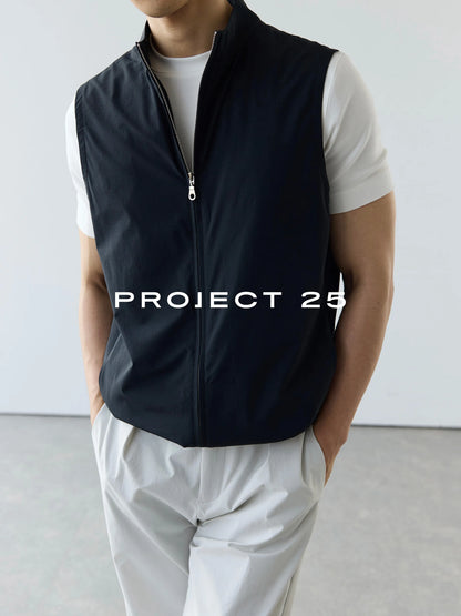PROJECT 25 Men's Stand Collar Lightweight 4-Way Stretch Zip Vest Water Resistant Outdoor Sports Commute Sleeveless Jacket