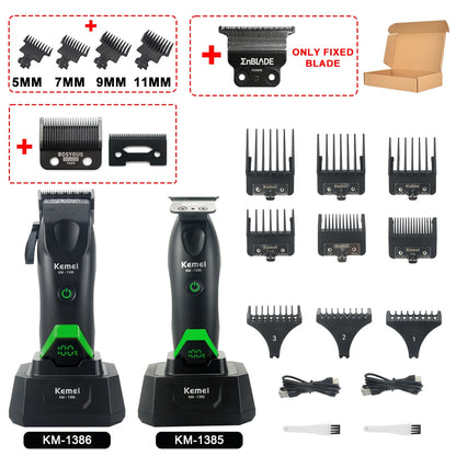 Kemei 1386 Men's Hair Clipper 8000RPM DLC Blade with Base Charger LED Display 2000mAh Professional Hair Cutting Machine Trimmer