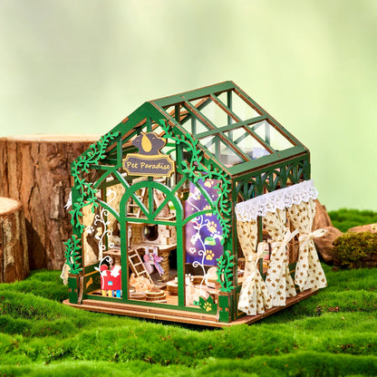DIY Book Nook Kit Pet Paradise DIY 3D Wooden Puzzle Miniature Dollhouse Home Decoration Bookshelf Handmade Model