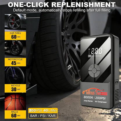Car Jump Starter Power Bank Portable 150PSI Air Pump Battery Emergency Booster Starting Device Car Starter 2026.