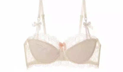Sexy French Lace Push Up Bra Set for Small Chest, Anti Sagging Half Cup Demi Bra & Panty Lingerie Set, Sheer Adjustable Straps