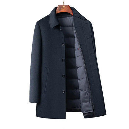 QYLVAWOY Men's Wool and Trench Coats Man Jacket Cashmere Mid-length Jackets Lapel Detachable Down Liner Man Clothes High-quality