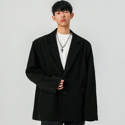 Mens Oversized Blazer Jacket Korean Streetwear Loose Fit Casual Suit Coat City Boy Spliced Outerwear Y2K Baggy Clothes K-Fashion