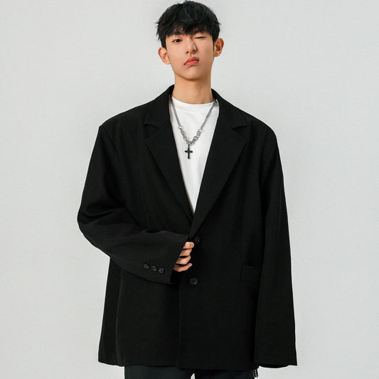 Mens Oversized Blazer Jacket Korean Streetwear Loose Fit Casual Suit Coat City Boy Spliced Outerwear Y2K Baggy Clothes K-Fashion