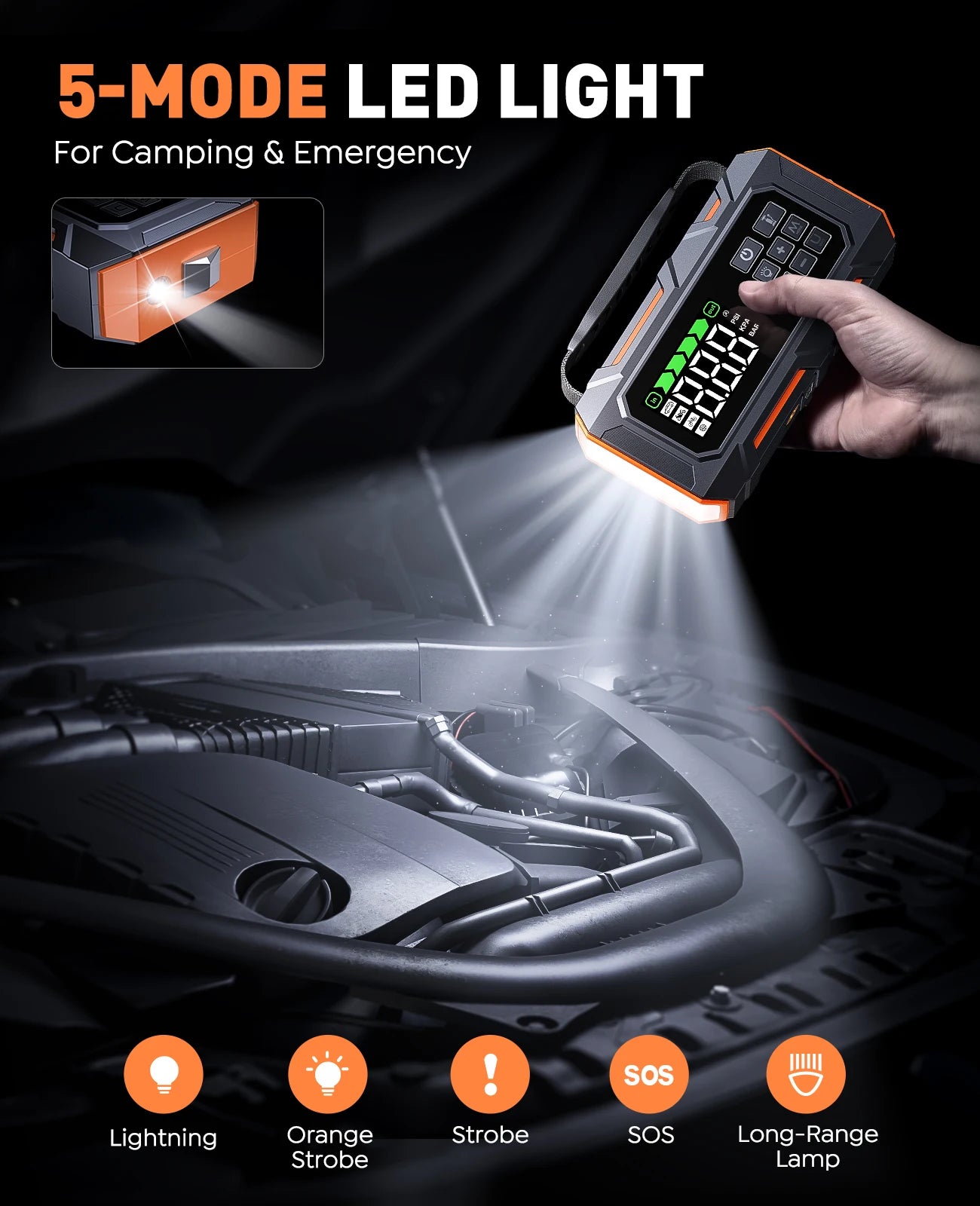 BUTURE 6-in-1 Car Jump Starter Repair Tools Air Compressor 160PSI 26800mAh Starting Device Portable Car Roadside Emergency Kit