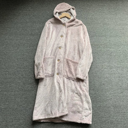 Couple's Hooded Sleep Robe Men's Women's Winter Long Length Heat Generating Drawstring Home Wear Couples' Sleepwear