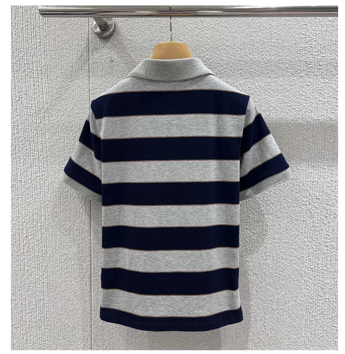 Sweet Cool Girl Spring New Style Miu Style Embroidered Letter Grey Blue Color Block Stripe  Short Sleeve Women's Top