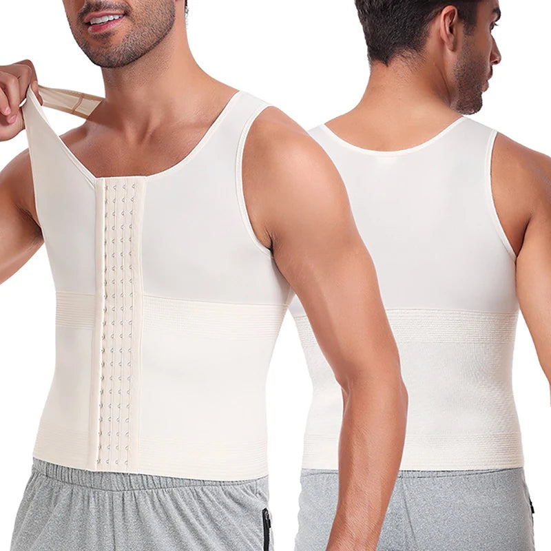 4 Rows of Hook Vest Tummy Control Waist Trainer Tank Top Mens Body Shaper Compression Shirts Shapewear Slim Abdomen Belt Sheath