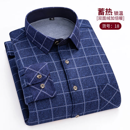 Thickened Flannel Men's Shirt Fashion Warm Plaid Winter Casual Square Collar plus Size Clothing Fleece Lined Double Sided Velvet