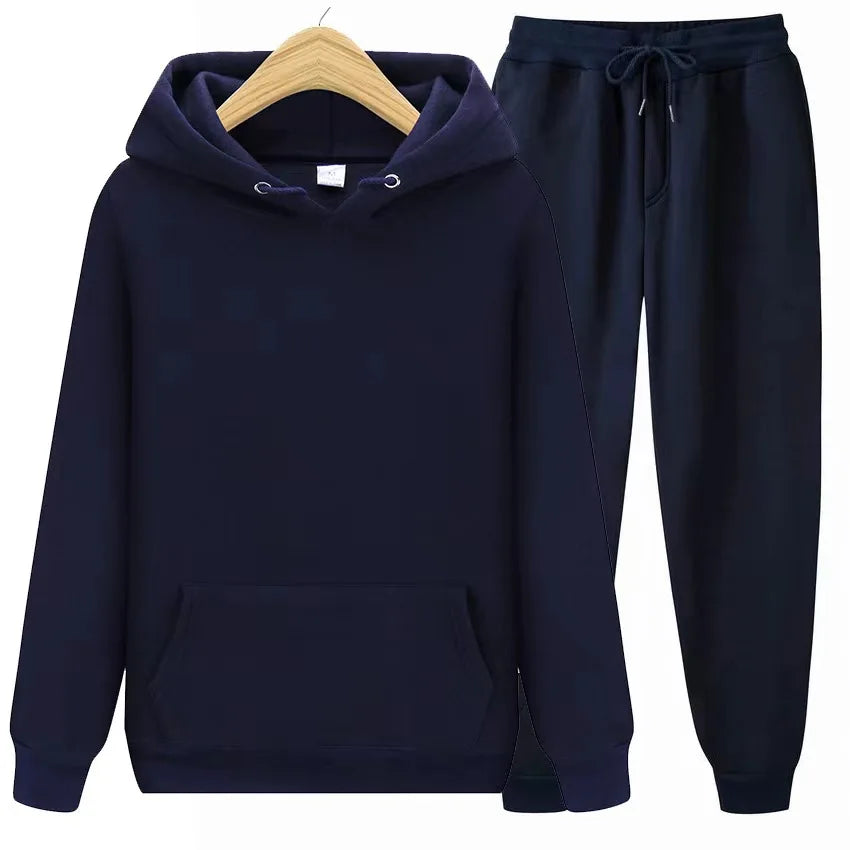 Men's autumn and winter new color solid color multi color optional hooded sweatshirt+pants fashionable casual sports set s-3XL