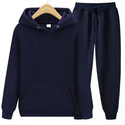 Men's autumn and winter new color solid color multi color optional hooded sweatshirt+pants fashionable casual sports set s-3XL