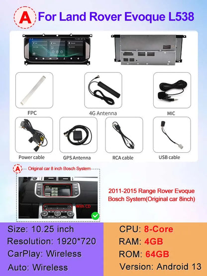 STWEI 10.25inch HD 8 Core Android13 Wireless Carplay Auto For Range Rover Evoque L538 Car Multimedia  Digital AirCon AC Panel