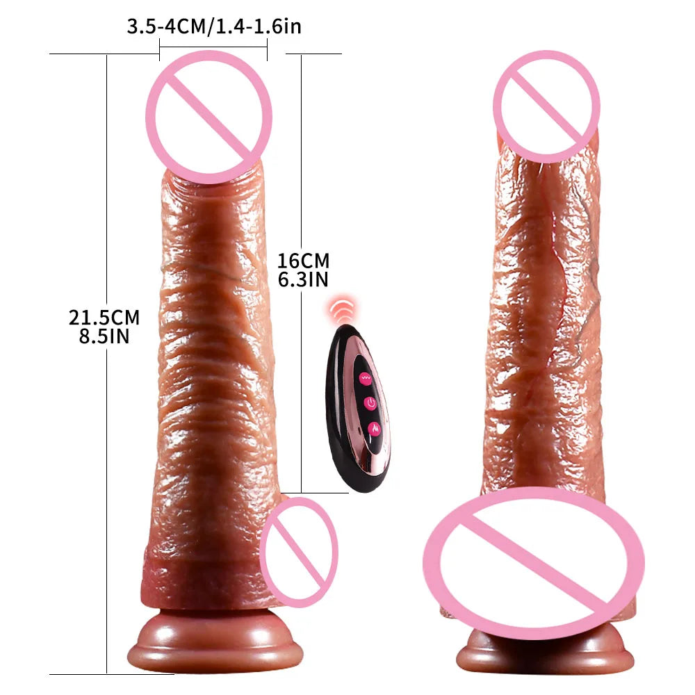 Black large fake dildo electric telescopic swinging fake penis masturbator adult sex toy soft heating vibrator G-point massager
