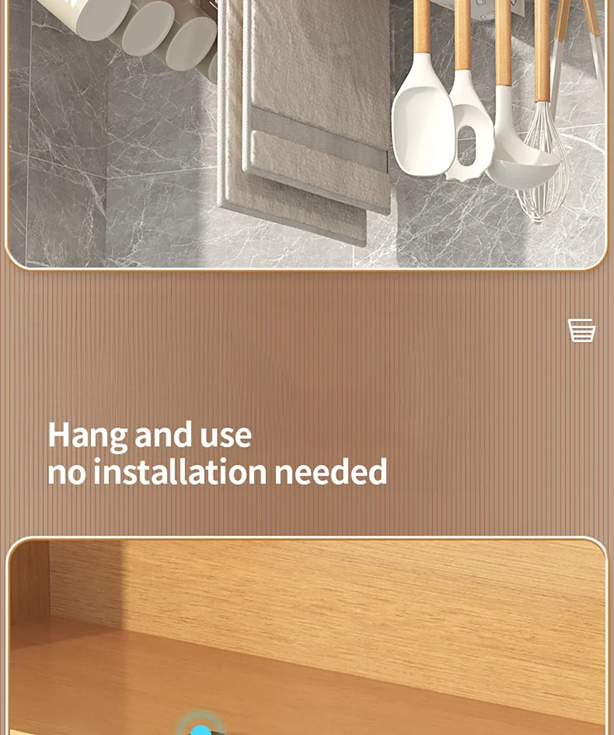 Installation-free Kitchen Cabinet Under Shelf No-Punch Large Capacity Storage Board Pot Cover Holder Towel Tissue Storage Rack