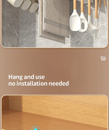 Installation-free Kitchen Cabinet Under Shelf No-Punch Large Capacity Storage Board Pot Cover Holder Towel Tissue Storage Rack