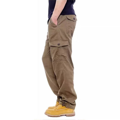 Fashion Solid Color Cotton Casual Pants Men Multi Pocket Cargo Pants Male Baggy Camouflage Sweat Pants Loose Fit Plus Size M-5XL