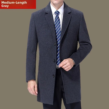Men's Woolen Coat Medium Length Busin Casual Suit Collar Windbreaker Jaet Warm Long Sve Pure Color Autumn Faion