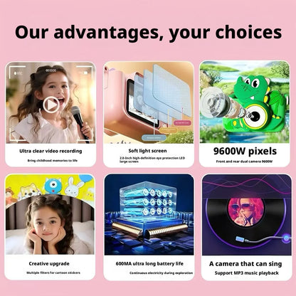 Dinosaur Kids Camera High Pixel Dual Lens Digital Camera Photo Video Recording Camera Toy Perfect Birthday Gift For Children