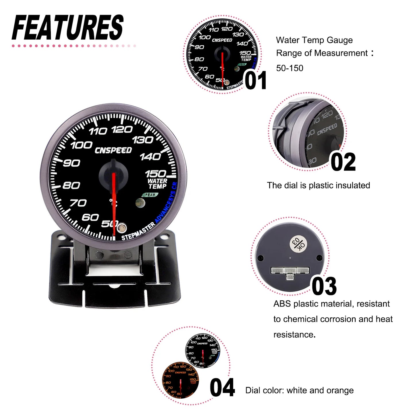 CNSPEED 2.5" 60mm New Boost Gauge Exhaust Gas Car Temperature Gauge Oil Pressure Water Temperature Oil Temperature Voltage Meter