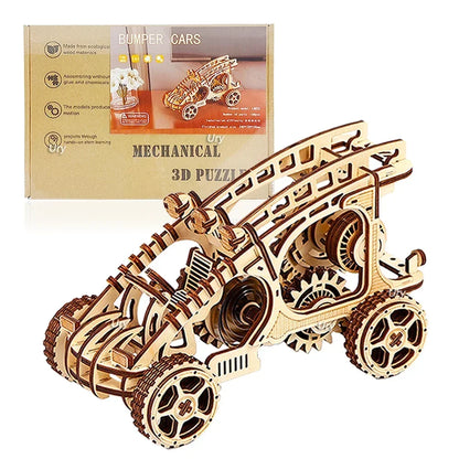 Ury 3D Wooden Puzzle Movable Retro Biplane Crane Bulldozer Handmade Assembly Truck Model DIY Toys Decoration Gift For
