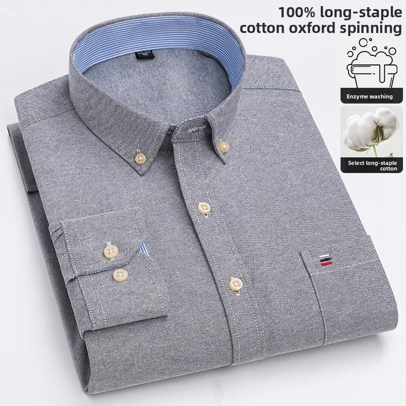 100% cotton men's long-sleeved shirt, casual plaid cotton shirt for young and middle-aged people, large size, authentic shirt