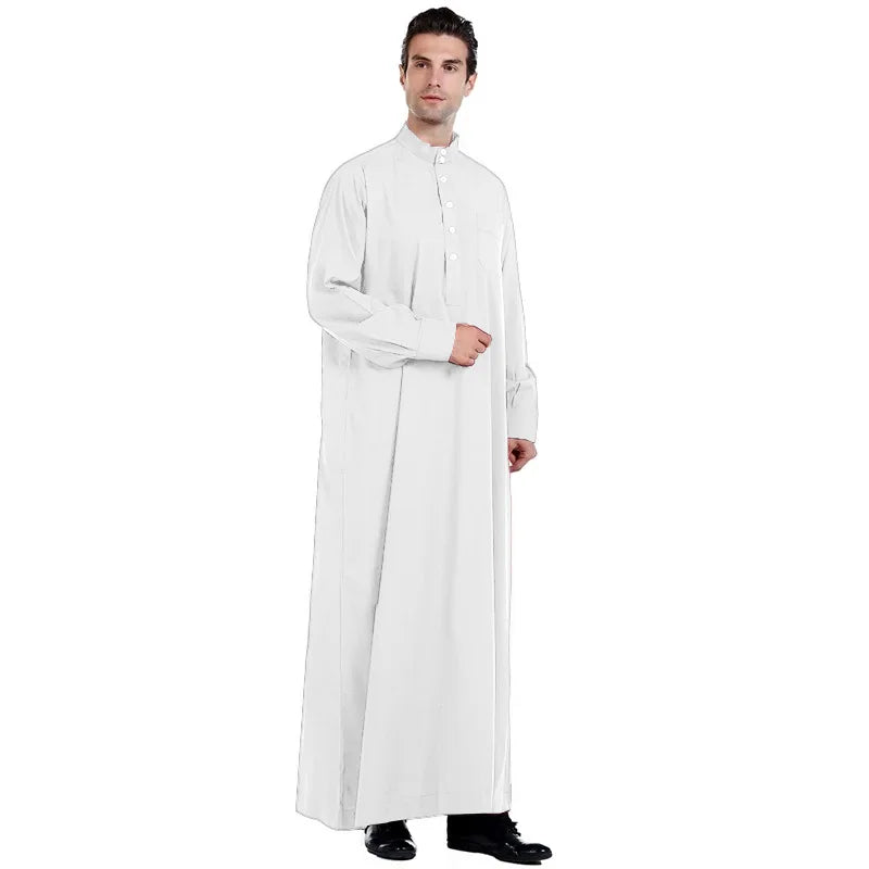 New Middle East Men Thobe Pure Color Qatar Stand Collar Robe Muslim Gown Muslim Fashion Ropa Turca Islamic Clothing