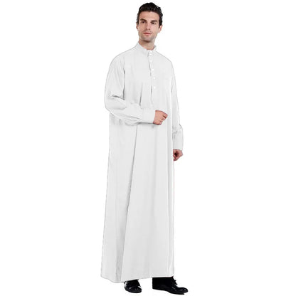 New Middle East Men Thobe Pure Color Qatar Stand Collar Robe Muslim Gown Muslim Fashion Ropa Turca Islamic Clothing