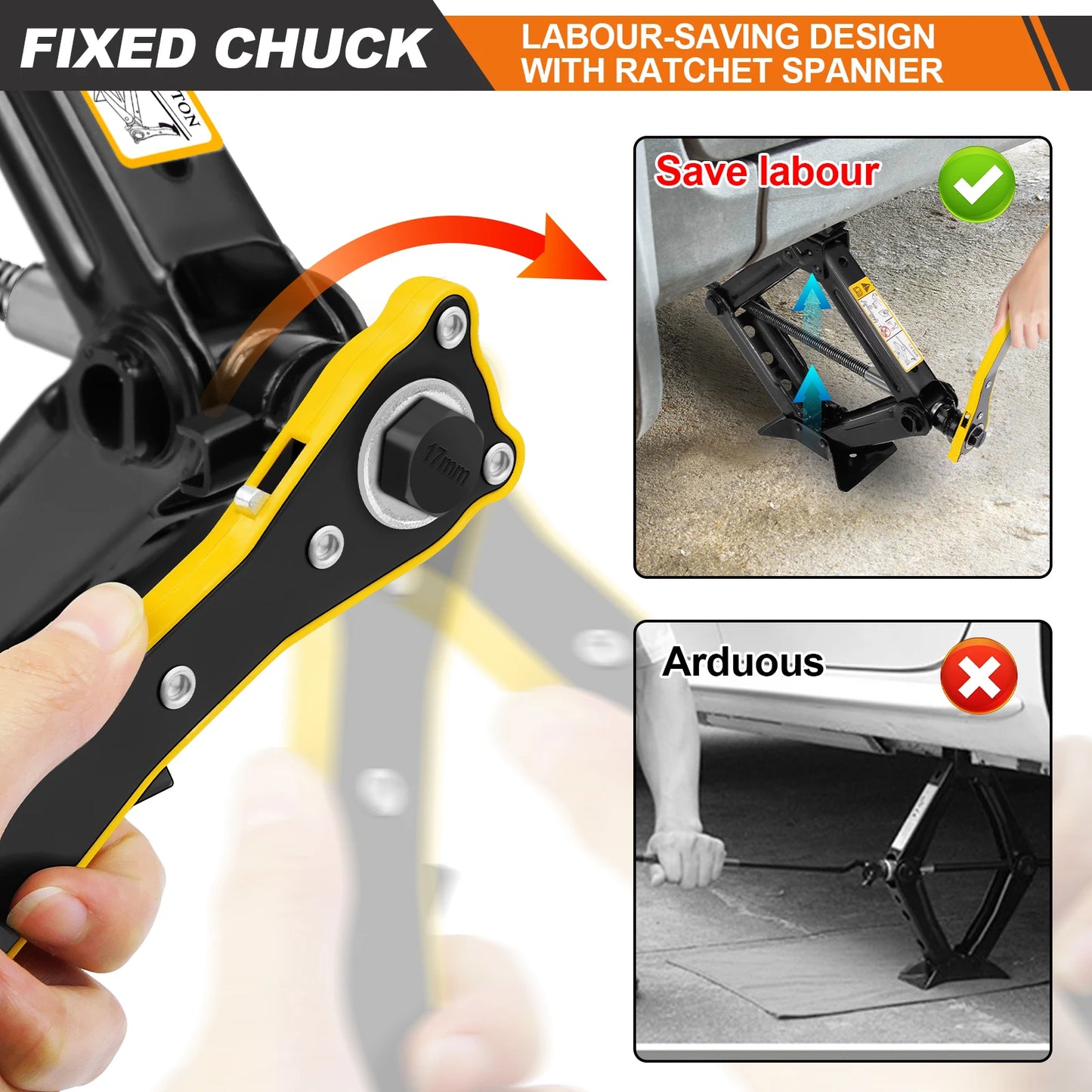 BRIEFNESS 2 Ton Scissor Jack Set，Car SUV Auto Jack Kit with Extendable Wheel Wrench,Labor-Saving Repair & Tire Replacement Tool