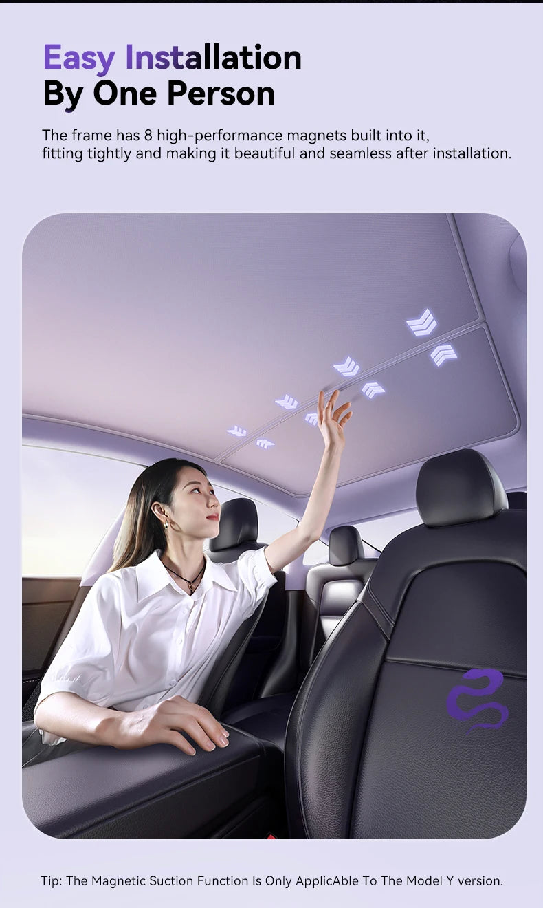 YZ magnetic suction clip Sun Shades For Tesla Model 3 Y Highland Juniper 2021-25 Glass Roof Sunshade Front Rear Sunroof Skylight