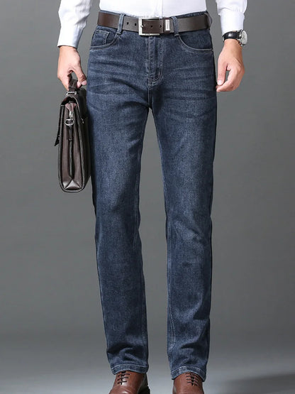 2024 New Black Men's Autumn Winter Thick Jeans Classic Style Stretch Business Loose Straight-leg Casual Pants Men's Denim Pants
