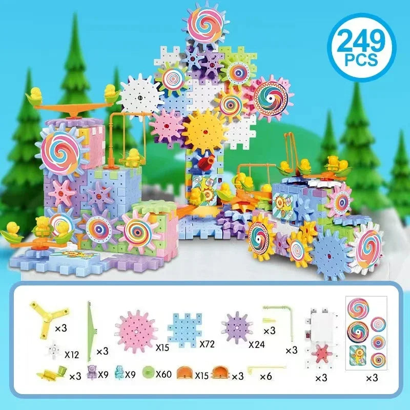 3D Puzzle Electric Gears Model Building Kits Plastic Brick Blocks Educational Toys for Kids Children Gear Blocks Building Toys