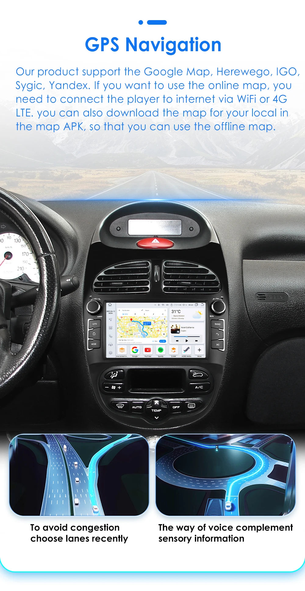 Android 14 Car radio for PEUGEOT 206 206CC 206SW 2000-2005 2006 2007 2008 Multimedia player GPS navi Video 7862 2din Autoradio