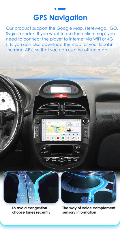 Android 14 Car radio for PEUGEOT 206 206CC 206SW 2000-2005 2006 2007 2008 Multimedia player GPS navi Video 7862 2din Autoradio