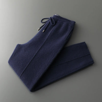 MVLYFLRT 2026 Men's Autumn Winter Elastic Waisted Knitted Pants 100% Cashmere Small Leg Casual Straight Leg Thickened Warm 2472