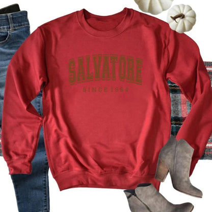 2025 Salvatore Since 1864 Sweatshirt Mystic Falls Hoodie Vampire Diaries Jumper TVD Damon Stefan Crewneck Sweatshirt Fans Top