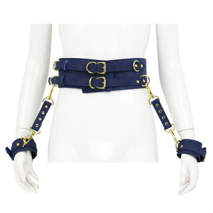 BDSM PU Leather Waist To Wrist Restraint Harness Set Adjustable Bondage Belt with Cuffs Slave Role Play Adult Sex Toy for Women