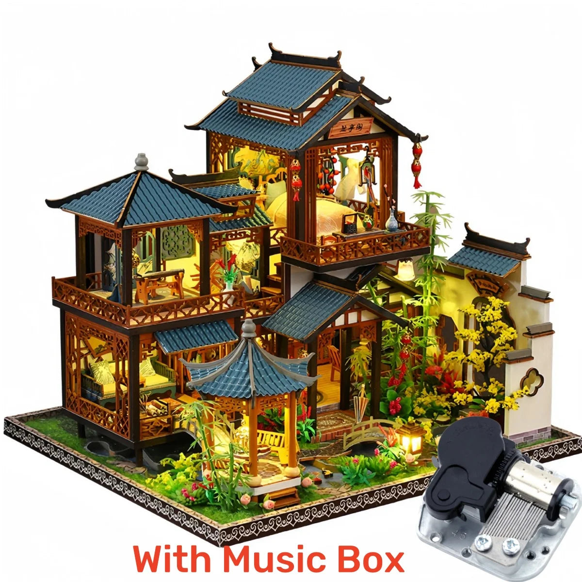 DIY Miniature Dollhouse Traditional Chinese Courtyard,3D Wooden Puzzle DIY Kit with LED Light, Creative Birthday Gift Home Decor