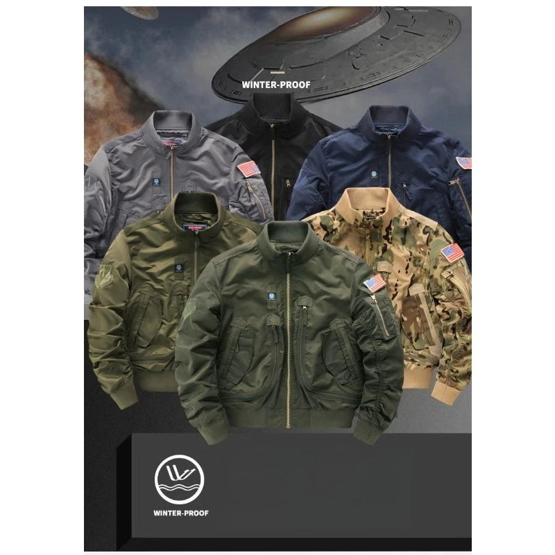 Men's flight jacket - waterproof field coat Fashionable stand up collar outdoor training clothes, streetwear tops, outerwear