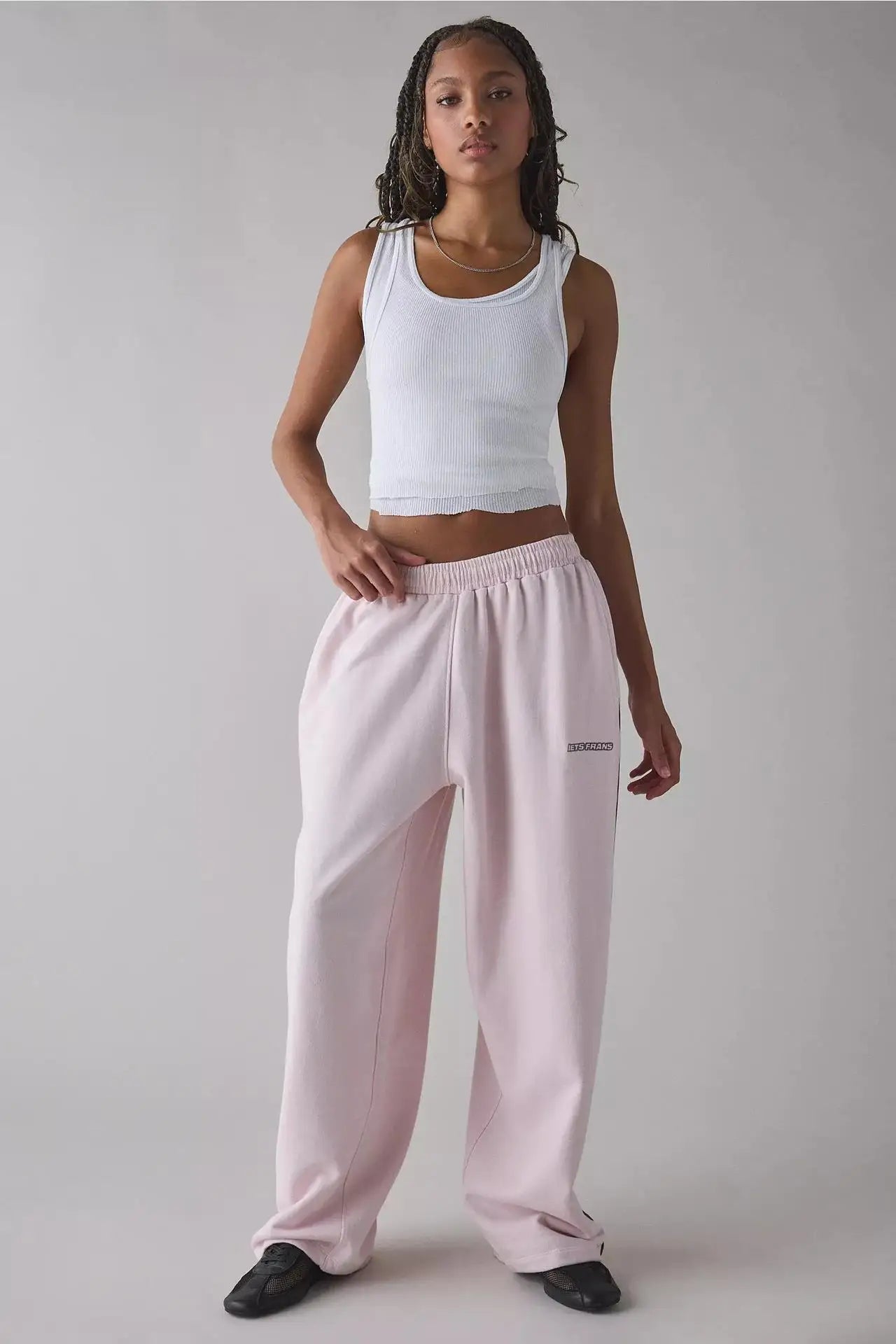 Loose Comfortable Straight Leg Pants Elastic Waist Casual Trousers Mid-Low Waist PVC Fabric Ladies Spring Season Fashion