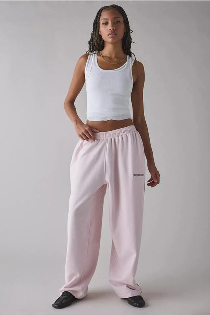 Loose Comfortable Straight Leg Pants Elastic Waist Casual Trousers Mid-Low Waist PVC Fabric Ladies Spring Season Fashion