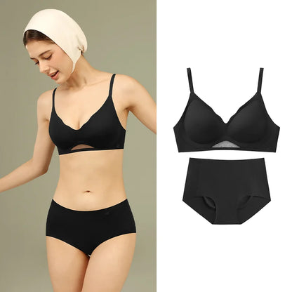 SUJIIN Bra Sets for Women Sexy Two Piece Lingerie Push Up Seamless Wireless Smooth Breathable Bra and Panty Brief Set MX225+N176