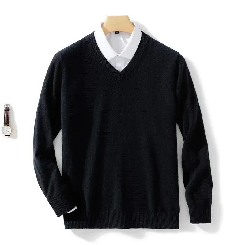 Men's Wool Cashmere Sweater O-Neck Pullovers Knitted Sweaters Autumn Winter Long Sleeve High-End Jumpers Tops Knitwear Male 3XL
