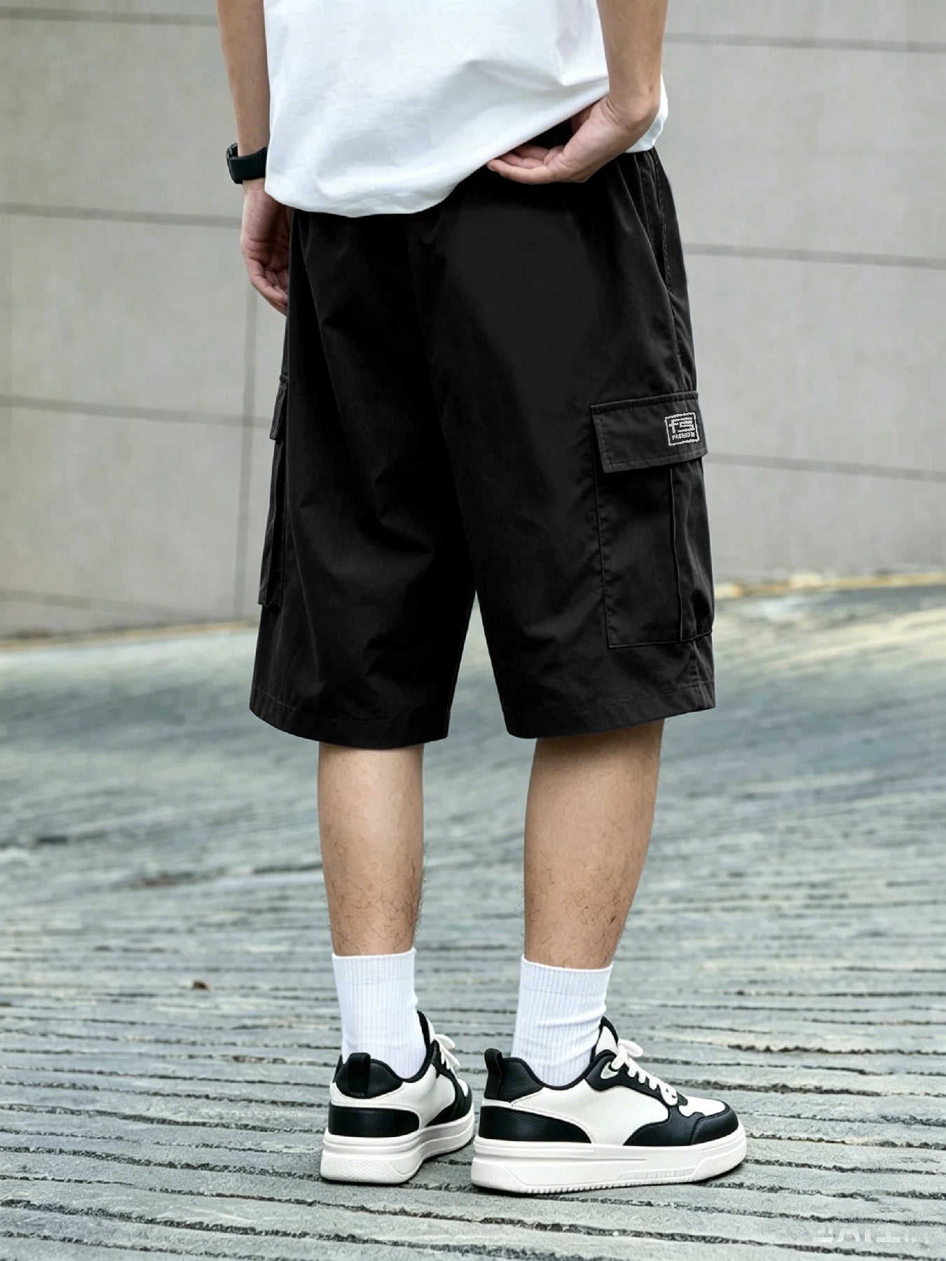 Men's overalls shorts casual outdoor sports woven elastic soft and comfortable fashion simple multi-pocket elastic belt waist dr