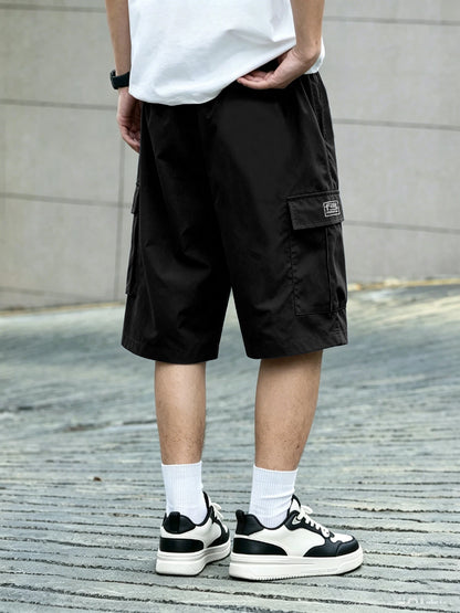 Men's overalls shorts casual outdoor sports woven elastic soft and comfortable fashion simple multi-pocket elastic belt waist dr