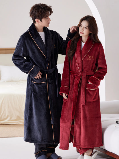 Thiened Long Coral Fce Pajamas Women's Spwear Winter Home Clothes Couple Batobes Men's plus Size Flannel Gown
