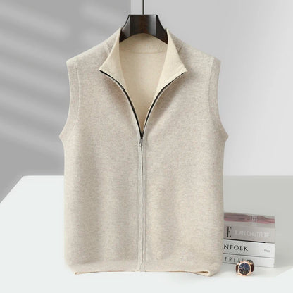 Autumn and winter 100% pure wool cardigan men's zipper stand collar double-sided sweater sleeveless knitted cashmere vest