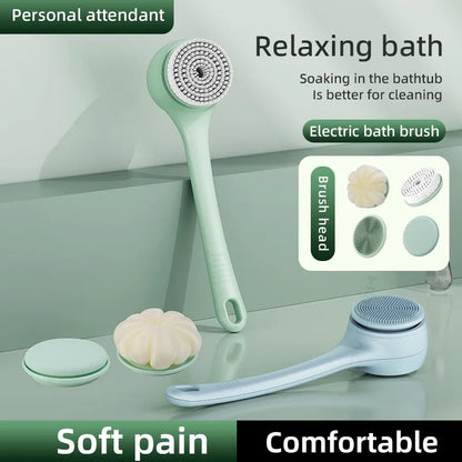 HOMEFISH Dual Handle Electric Bath Body Scrubber Brush with Long Handle Back Cleaning Tool for Back Exfoliation And Deep Cleanin