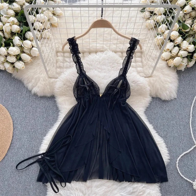 Sexy Lace Strap Jumpsuit Slim Fit Transparent Women's Pajamas Halter Playsuit Erotic Lingerie Catsuit Backless Hollowed Bodysuit